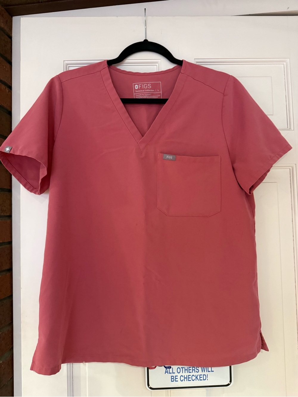 Figs Women’s V-Neck Peace Out Breast  Cancer Scrub Top - mauve
